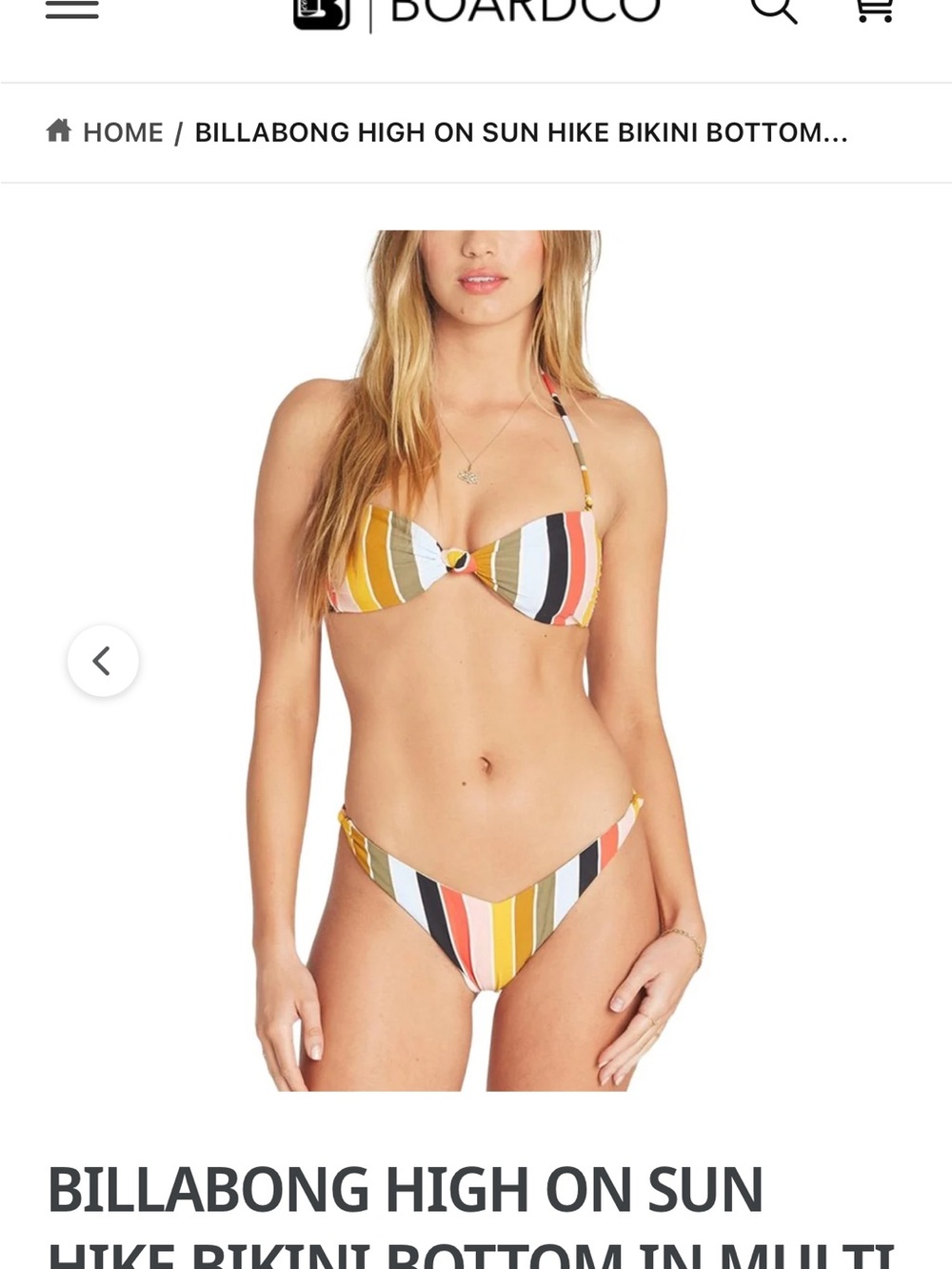 Billabong Striped Bandeau Bikini in Mustard, Coral & Olive